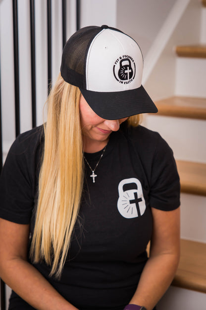 Classic FFF Retro Trucker Cap – White (Black Logo)